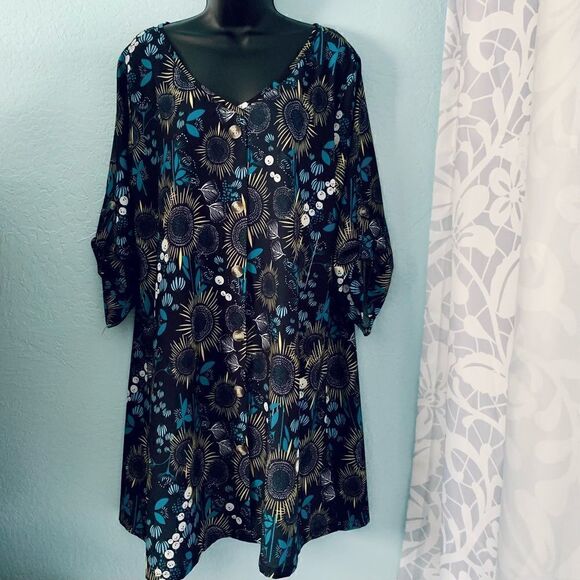 Unbranded Blue Floral Pullover Dress Size XL - Picture 1 of 6